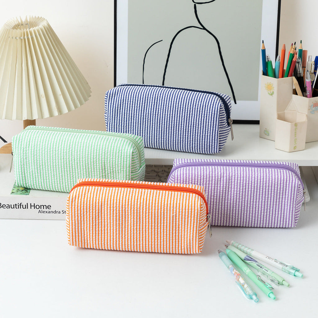 Striped Zippered Pencil Case Bag with Spacious Interior for Stationery