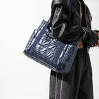 Stylish Puffer Tote Bag with Metallic Finish and Multiple Pockets, view 2