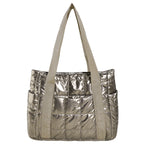Stylish Puffer Tote Bag with Metallic Finish and Multiple Pockets, view 5