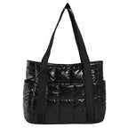 Stylish Puffer Tote Bag with Metallic Finish and Multiple Pockets, view 6