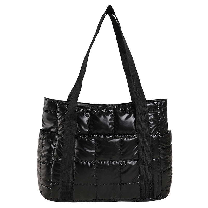 Stylish Puffer Tote Bag with Metallic Finish and Multiple Pockets, view 6
