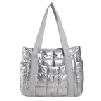 Stylish Puffer Tote Bag with Metallic Finish and Multiple Pockets, view 7