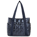 Stylish Puffer Tote Bag with Metallic Finish and Multiple Pockets, view 8