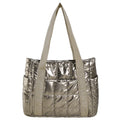 Stylish Puffer Tote Bag with Metallic Finish and Multiple Pockets, view 9