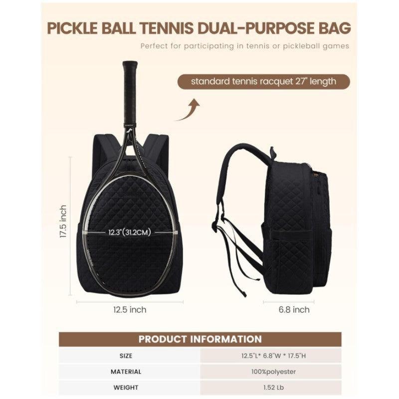 Stylish Quilted Tennis Backpack with Padded Adjustable Straps, view 8