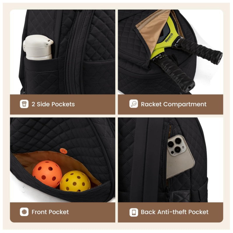 Stylish Quilted Tennis Backpack with Padded Adjustable Straps, view 9