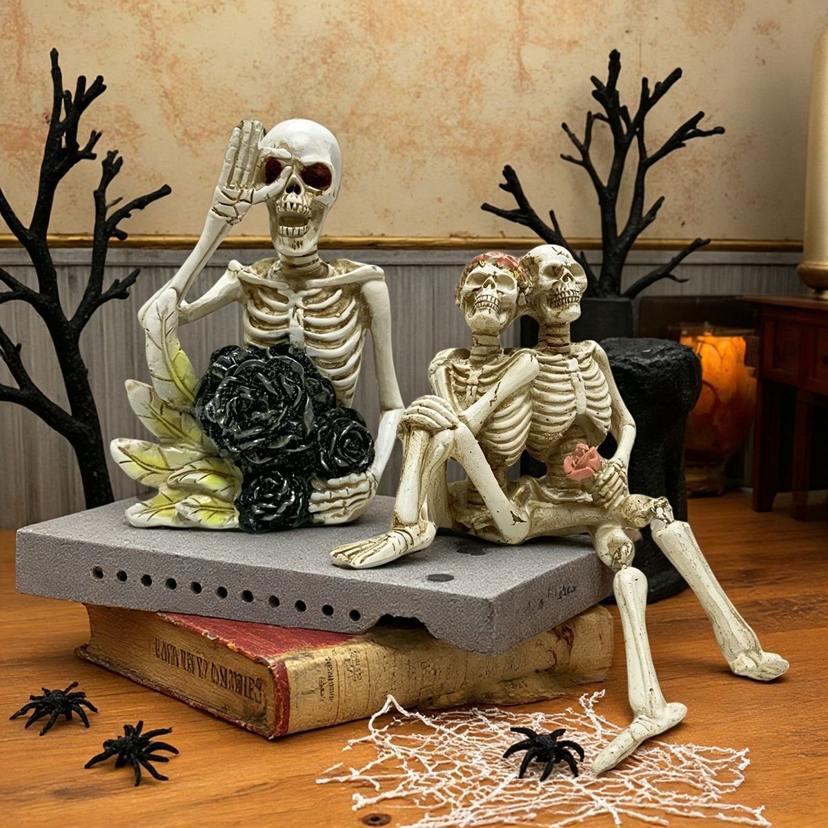 Stylish Skeleton Figure with Top Hat and Black Rose | Thrascher