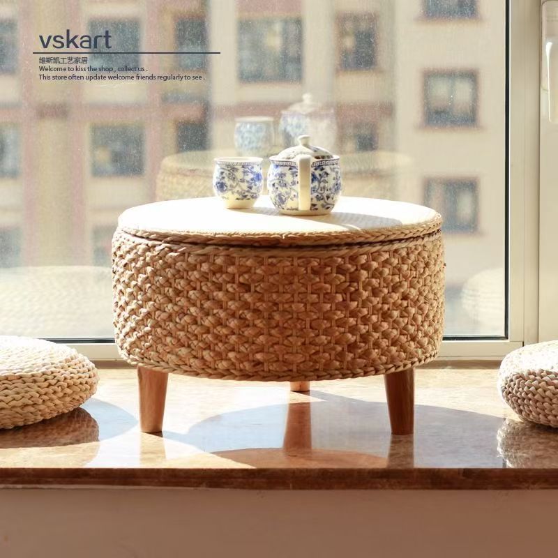Tabletop Stool Woven Natural Fiber Wood | Thrascher
