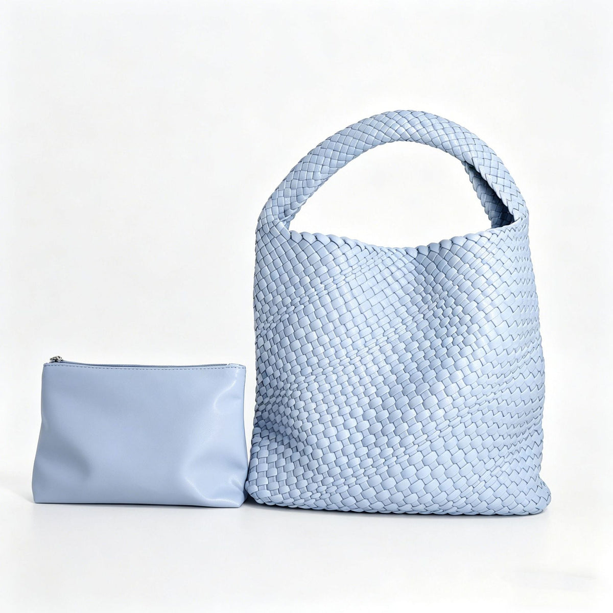 Textured Braided Vegan Leather Tote Bag with Cosmetic Case, view 4