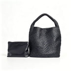 Textured Braided Vegan Leather Tote Bag with Cosmetic Case, view 6