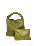 Textured Braided Vegan Leather Tote Bag with Cosmetic Case, view 7