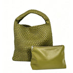 Textured Braided Vegan Leather Tote Bag with Cosmetic Case