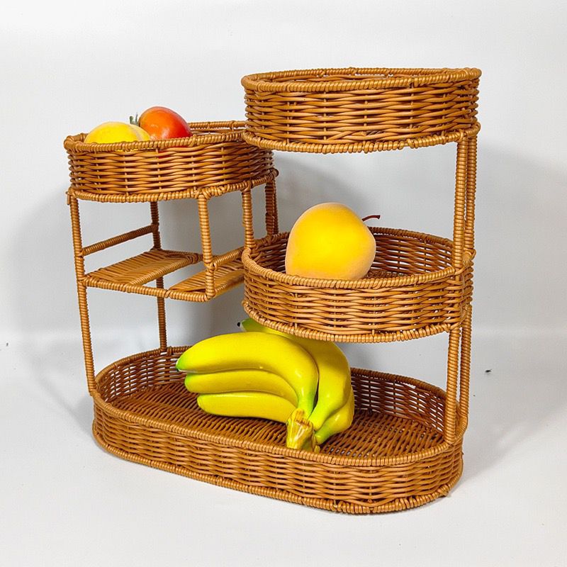Three-Tier Round Natural Rattan Shelf, 40 × 37 × 20 cm for Home Storage, view 2