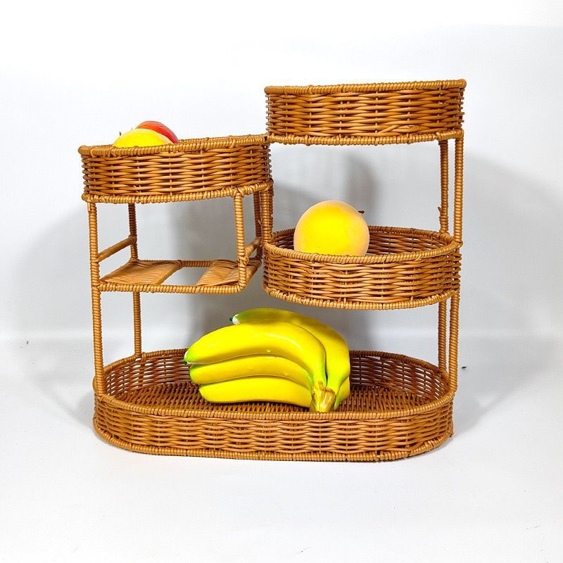 Three-Tier Round Natural Rattan Shelf, 40 × 37 × 20 cm for Home Storage, view 3
