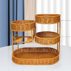 Three-Tier Round Natural Rattan Shelf, 40 × 37 × 20 cm for Home Storage, view 4