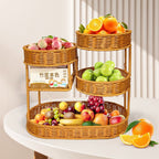 Three-Tier Round Natural Rattan Shelf, 40 × 37 × 20 cm for Home Storage