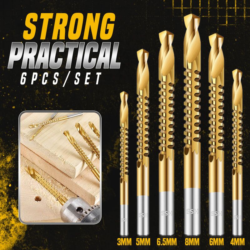 Titanium-Coated High-Speed Steel Serrated Drill Bits, 6 Pieces