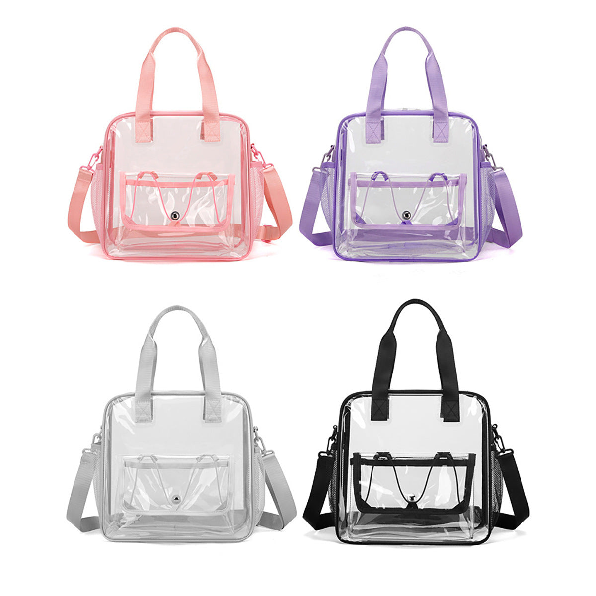 Transparent Handbag with Removable Shoulder Strap and Front Pocket