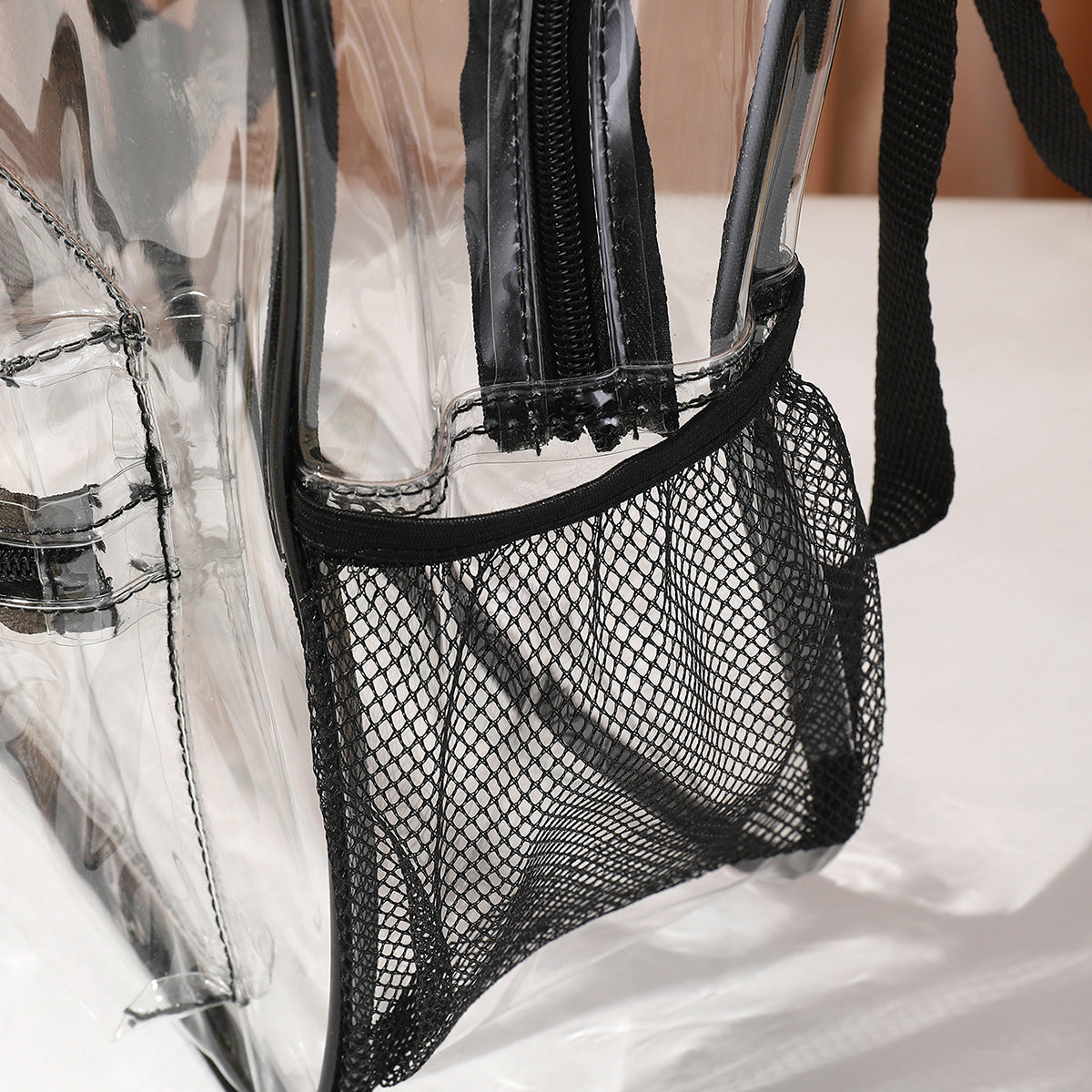 Transparent PVC Backpack with Zippered Pocket and Adjustable Padded Straps, view 3