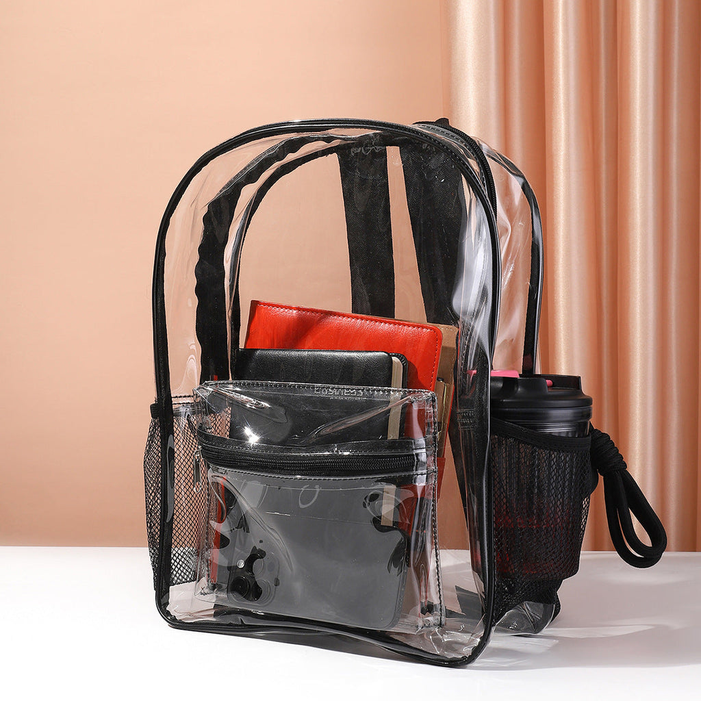 Transparent PVC Backpack with Zippered Pocket and Adjustable Padded Straps