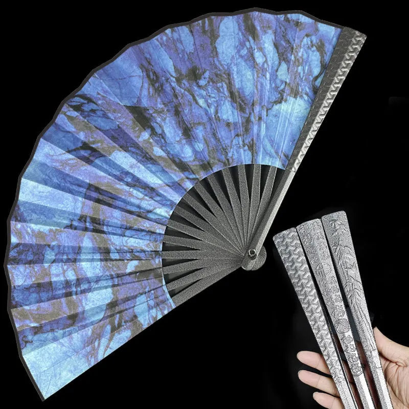 Tungsten Steel Alloy Folding Hand Fan with Silk Cloth Cover, view 11