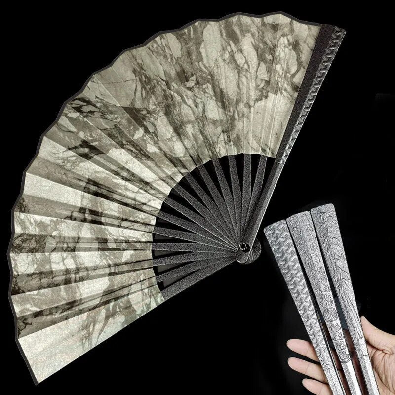 Tungsten Steel Alloy Folding Hand Fan with Silk Cloth Cover, view 12