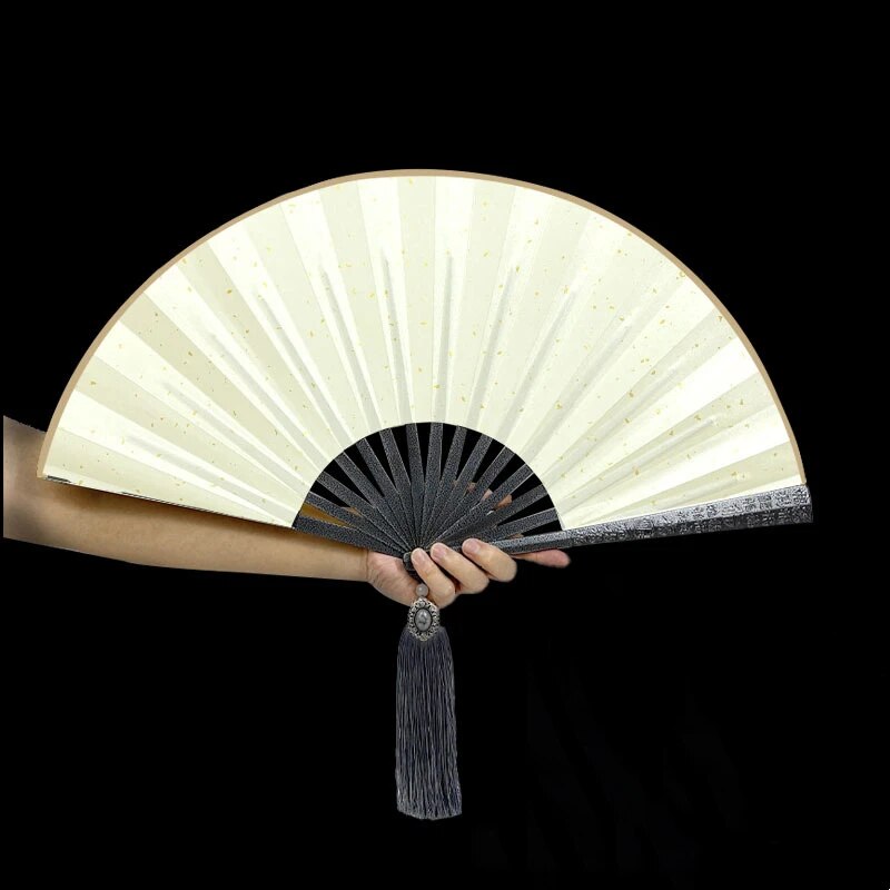 Tungsten Steel Alloy Folding Hand Fan with Silk Cloth Cover, view 3