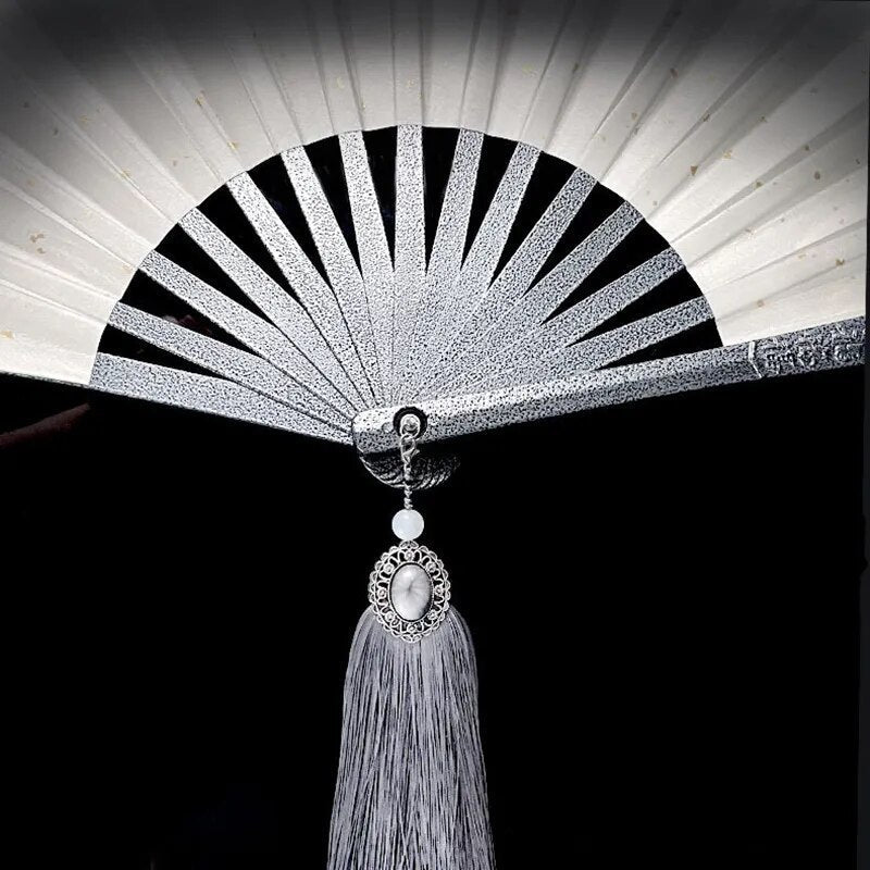 Tungsten Steel Alloy Folding Hand Fan with Silk Cloth Cover, view 6
