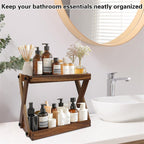 Two-Tier Solid Wood Bathroom Vanity Organizer Shelf, Freestanding, view 2