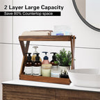 Two-Tier Solid Wood Bathroom Vanity Organizer Shelf, Freestanding, view 3