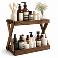 Two-Tier Solid Wood Bathroom Vanity Organizer Shelf, Freestanding