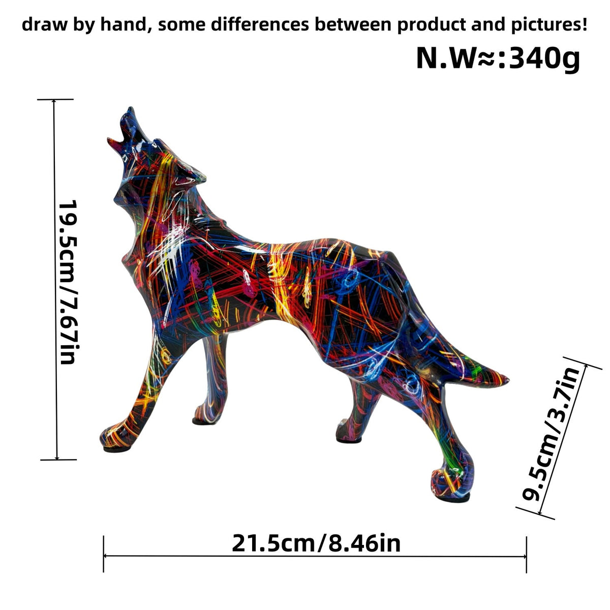 Unique Wolf Sculpture made of Hand-Painted Resin | Thrascher