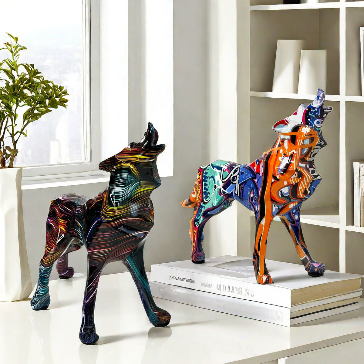 Unique Wolf Sculpture made of Hand-Painted Resin | Thrascher