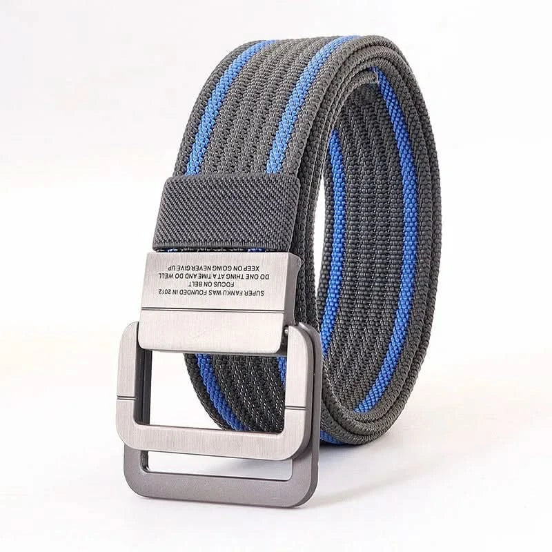 Unisex Canvas Belt with Double Metal Ring Buckle, 110–170 cm