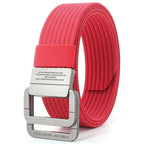 Unisex Canvas Belt with Double Metal Ring Buckle, 110–170 cm