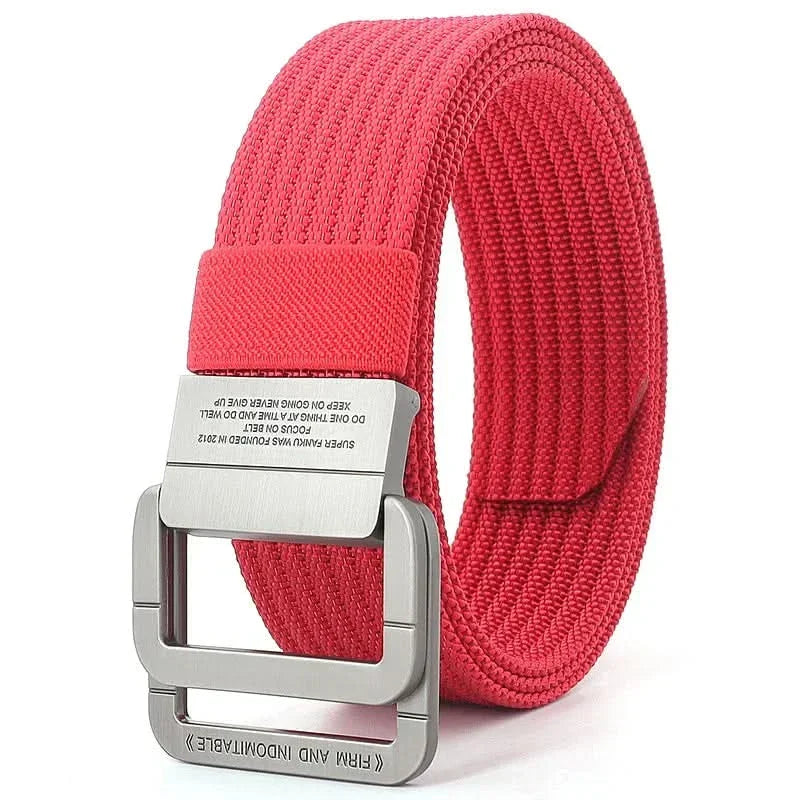 Unisex Canvas Belt with Double Metal Ring Buckle, 110–170 cm