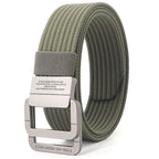 Unisex Canvas Belt with Double Metal Ring Buckle, 110–170 cm