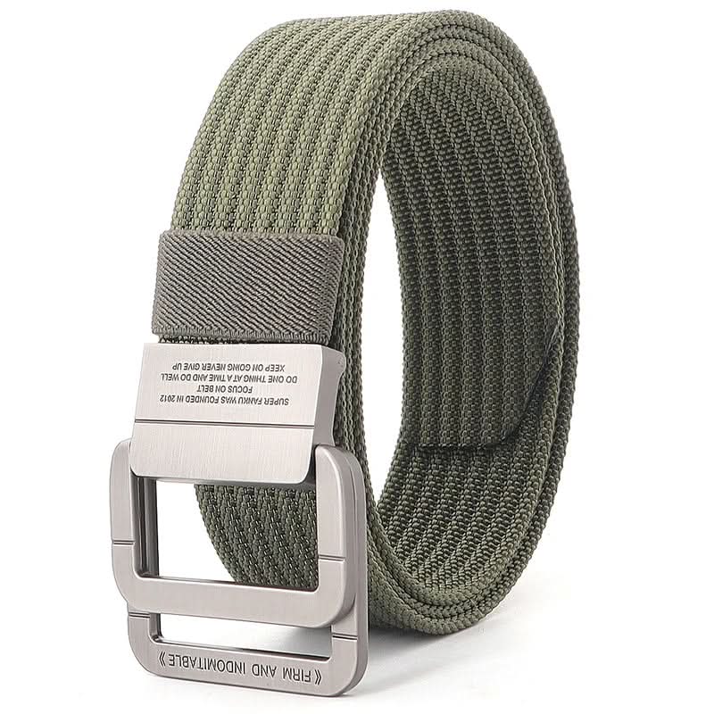 Unisex Canvas Belt with Double Metal Ring Buckle, 110–170 cm