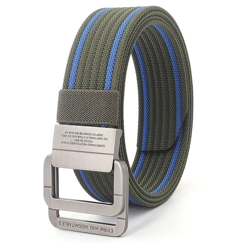 Unisex Canvas Belt with Double Metal Ring Buckle, 110–170 cm