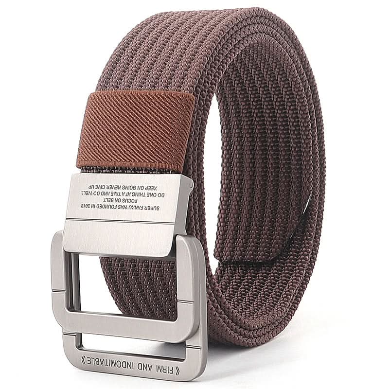 Unisex Canvas Belt with Double Metal Ring Buckle, 110–170 cm