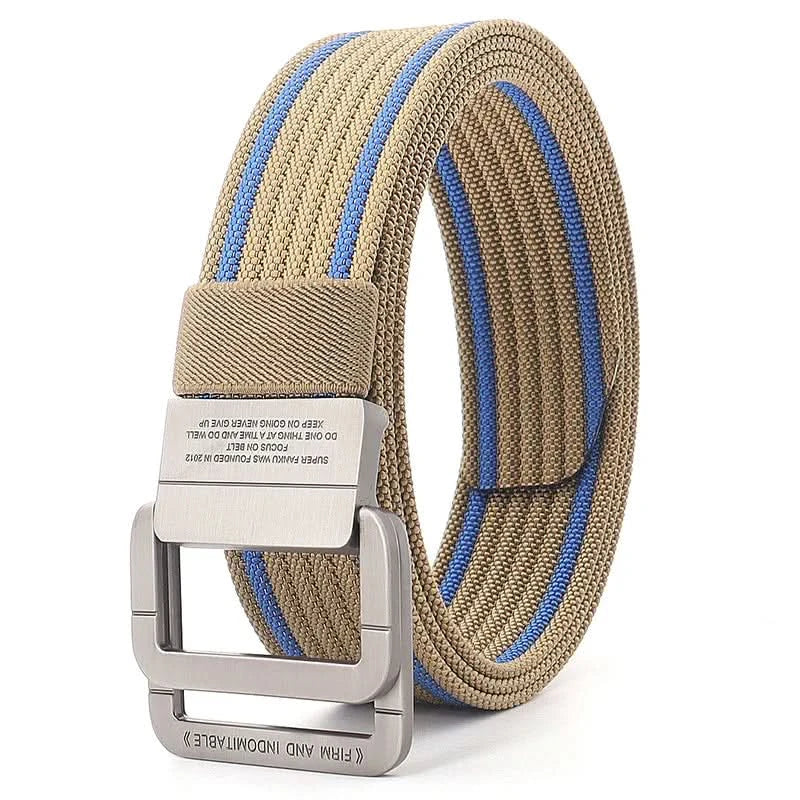 Unisex Canvas Belt with Double Metal Ring Buckle, 110–170 cm