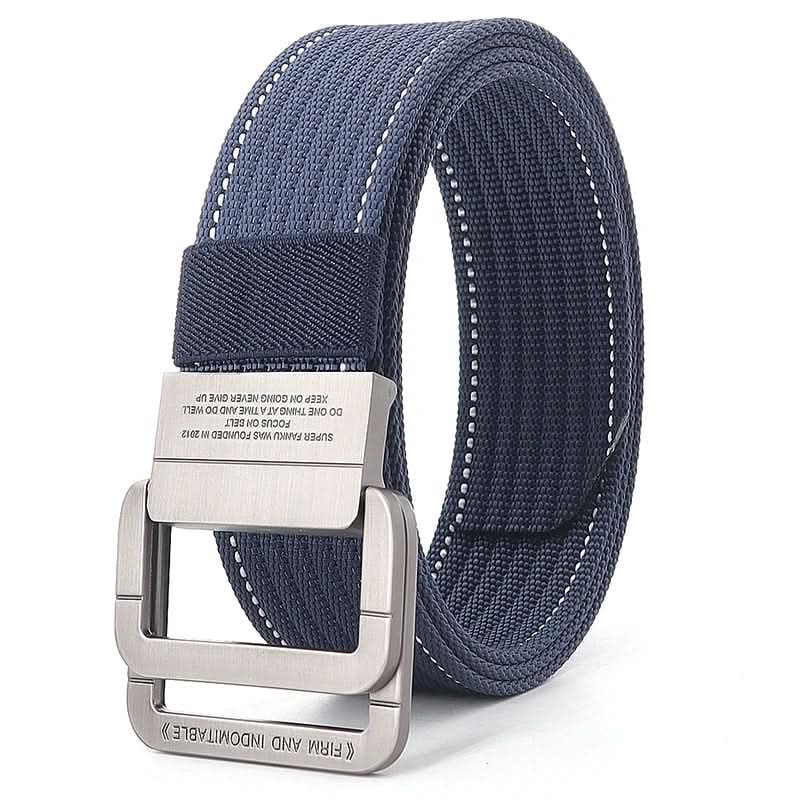 Unisex Canvas Belt with Double Metal Ring Buckle, 110–170 cm
