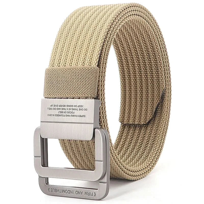 Unisex Canvas Belt with Double Metal Ring Buckle, 110–170 cm