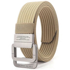 Unisex Canvas Belt with Double Metal Ring Buckle, 110–170 cm