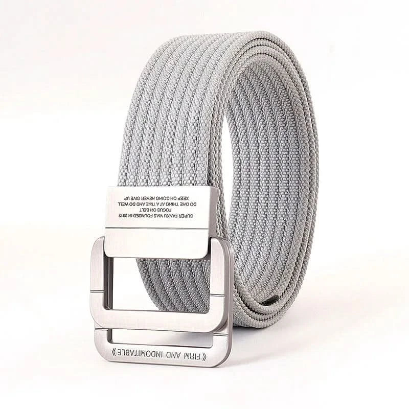 Unisex Canvas Belt with Double Metal Ring Buckle, 110–170 cm