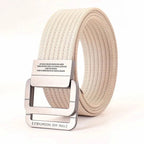Unisex Canvas Belt with Double Metal Ring Buckle, 110–170 cm