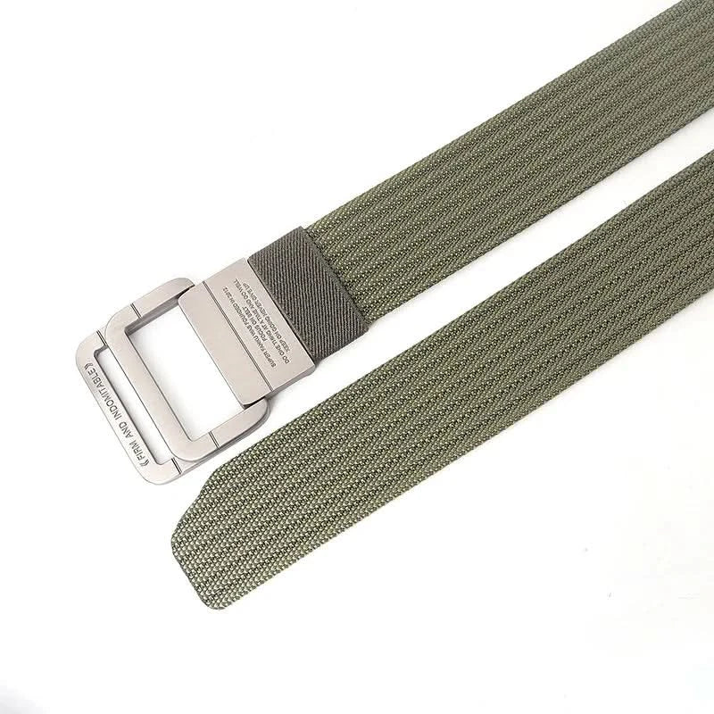 Unisex Canvas Belt with Double Metal Ring Buckle, 110–170 cm
