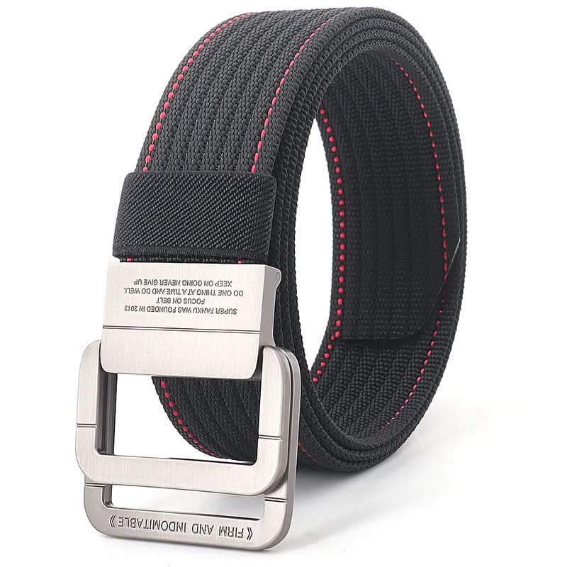 Unisex Canvas Belt with Double Metal Ring Buckle, 110–170 cm