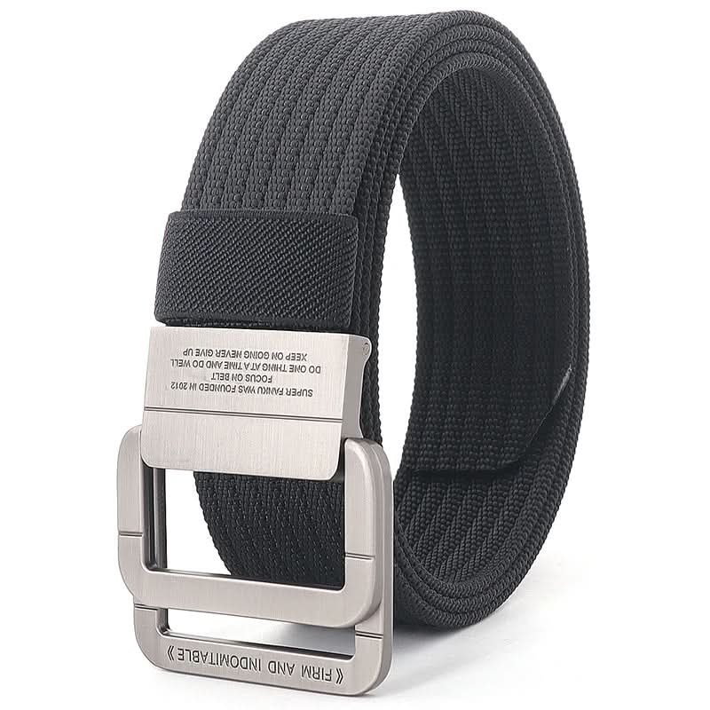 Unisex Canvas Belt with Double Metal Ring Buckle, 110–170 cm