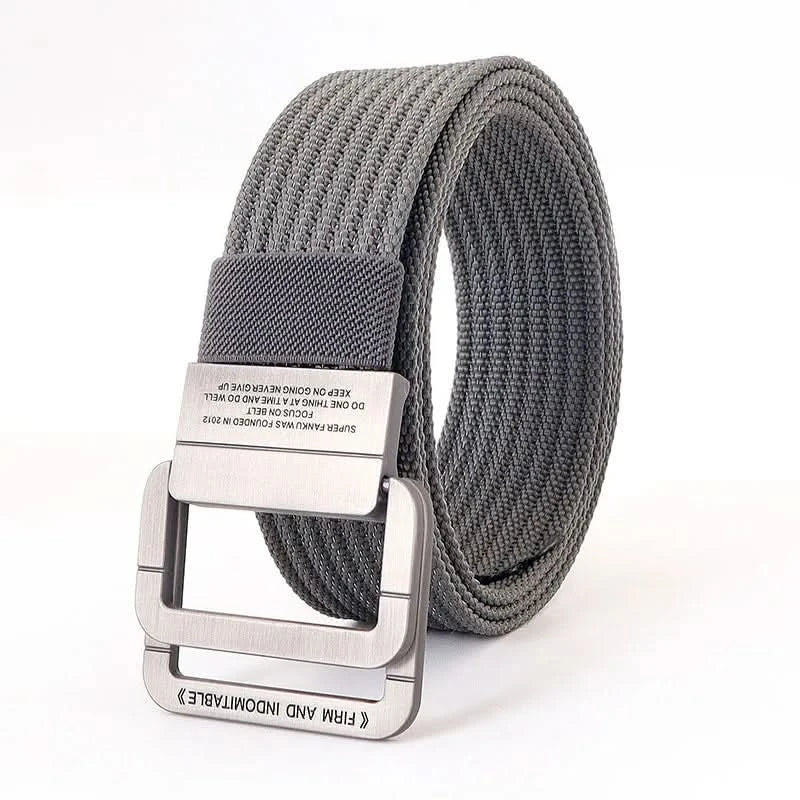 Unisex Canvas Belt with Double Metal Ring Buckle, 110–170 cm